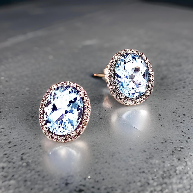 Sky Blue Natural Aquamarine Diamond Stud Earrings 14k WG 5.46 TCW Certified For Sale - Image 8 of 15