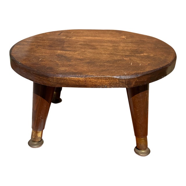 1970s Petite Brown Wooden Stool For Sale