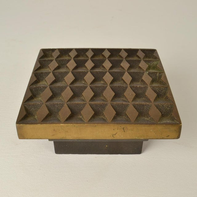 Metal Square Push and Pull Door Handle in Bronze in Diamond Relief, 1970s For Sale - Image 7 of 13