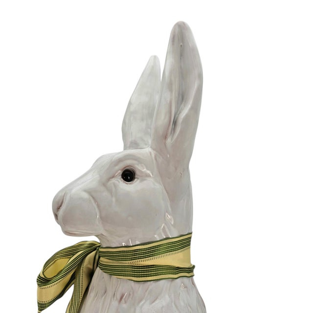 Large White Rabbit Statement Animal Sculpture Earth Needs California Glazed Terracotta Statue 27.5" For Sale - Image 9 of 17