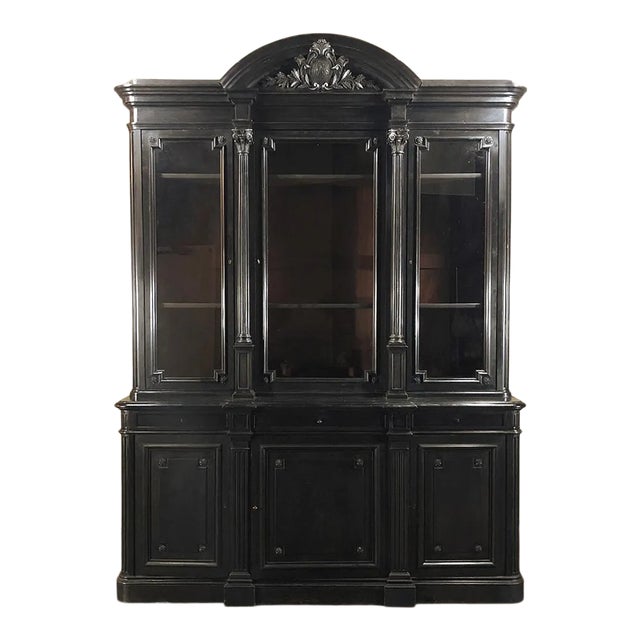 19th Century Grand Napoleon III Period Ebonized Triple Bookcase For Sale