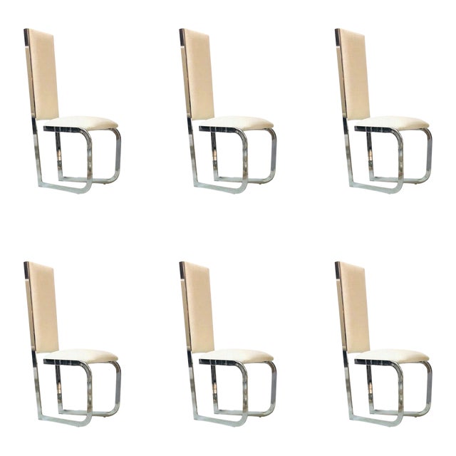 1970s Italian Nickel Frame Dining Chairs - Set of 6 For Sale