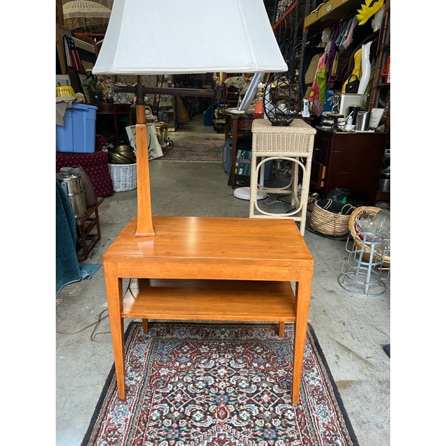 Wood 1970s Mid Century Modern Wooden Table With Lamp For Sale - Image 7 of 10