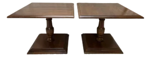 Square Wood Low Pedestal Tables a Pair