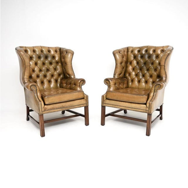Georgian Leather Wing Back Armchairs, 1930s, Set of 2 For Sale - Image 10 of 10