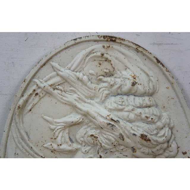 Cast Iron Neoclassical East Wind Goddess Bas Relief Cameo Wall Plaque 13" For Sale - Image 9 of 9