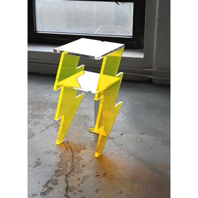 Contemporary Bolt Nightstand in Yellow Acrylic by Benjamin Vintage and Design For Sale - Image 3 of 13