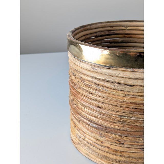 Mid-Century Modern Mid-Century Modern Italian Planter in Pencil Reed Rattan and Brass, 1970s For Sale - Image 3 of 9