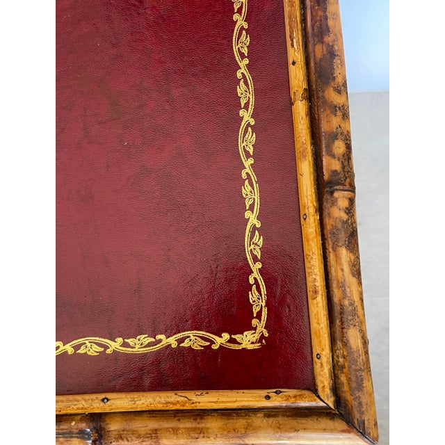 French 19Th. C. Tortoiseshell Bamboo Table With Red Tooled Leather Top For Sale - Image 3 of 11