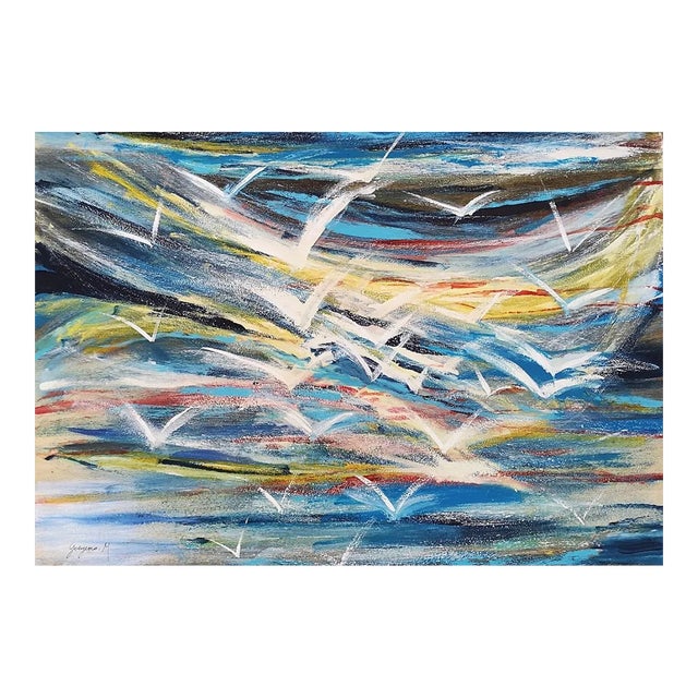 Flying Seagulls - Acrylic on Plywood by M. Goeyens - 2000s 2000s For Sale