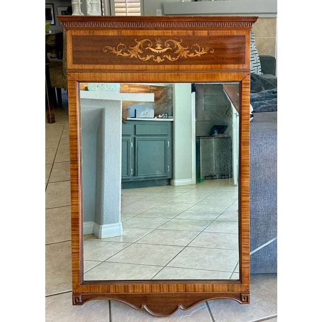 Brown Rectangle Federal or Empire-Style Satinwood Marquetry Wall Mirror For Sale - Image 8 of 16