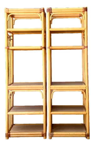 Vintage Rattan Etagere Shelves - A Pair