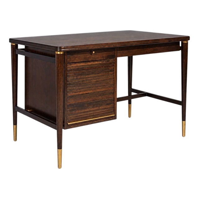 John Widdicomb, American Modern, Tambour Writing Desk, Walnut, Brass, Usa, 1960s For Sale