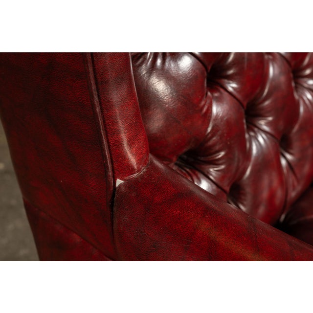 Vintage Tufted Leather Wingback Chesterfield Armchair in Oxblood For Sale - Image 14 of 14