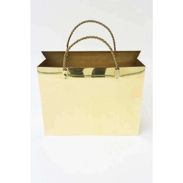 Vintage Brass Shopping Bag Sculpture or Magazine Holder With Braided Handles, 1970's For Sale - Image 4 of 10