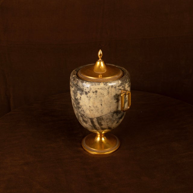 Grey Parchment and Brass Thermos Glacette by Macabo for Cusano Milanino, Italy, 1950 For Sale - Image 10 of 17
