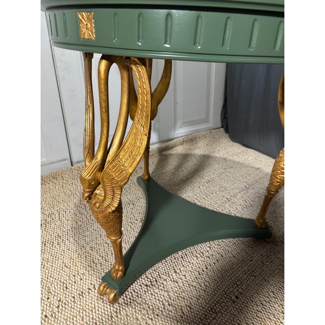 Late 20th Century Green Painted Wood and Gilt Bronze Gueridon Table With Swan Motif Legs For Sale - Image 10 of 11