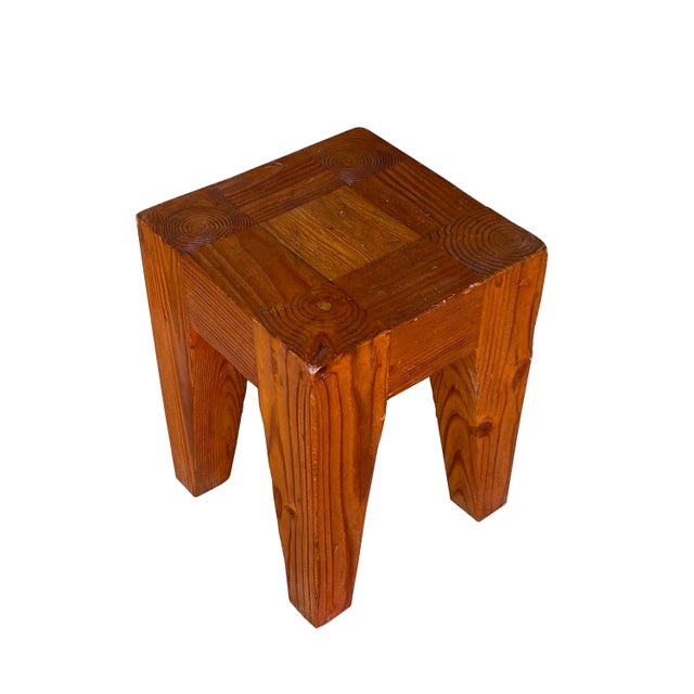 2020s Natural Raw Blocky Wood Rough Pattern Bold Square Stool Table Bench For Sale - Image 5 of 8