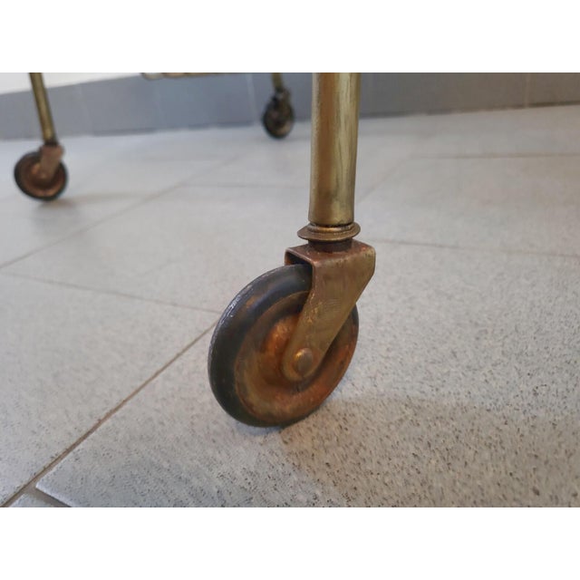 Vintage Brass and Marble Rolling Magazine Rack, 1950s For Sale - Image 6 of 13
