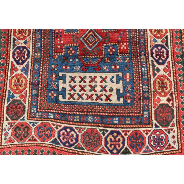 Antique Caucasian Kazak Rug With Geometrics Medallions 4'4" X7'0" For Sale - Image 9 of 14