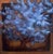 A Crossing by Tammi Otis | Oil on Board Tree with blue foliage against a dark background For Sale