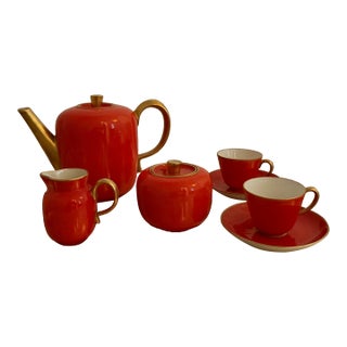 1930s Gio Ponti Rare Glamorous Art Deco Red Porcelain Espresso Service Set for Richard Ginori - 9 Piece Service For Sale