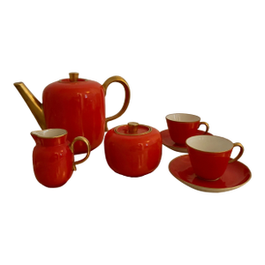 1930s Gio Ponti Rare Glamorous Art Deco Red Porcelain Espresso Service Set for Richard Ginori - 9 Piece Service
