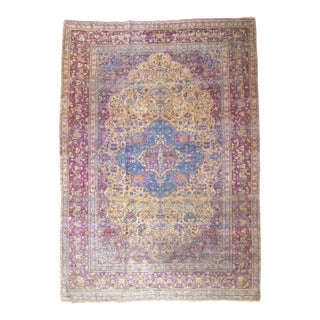 Late 19th Century Fine Antique Silk Kashan Rug 7'4'' X 10'4'' For Sale