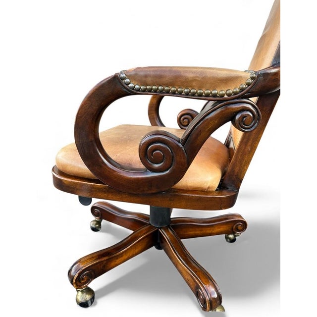 Wood Vintage Bradington Young Executive Office Chair Leather Seat For Sale - Image 7 of 12