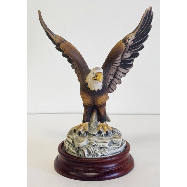 Figurative Vintage Porcelain Bald Eagle Figurine on Wood Stand For Sale - Image 3 of 7