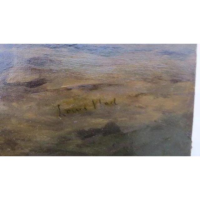 Painting oil on canvas harbor scene, people, boats and old city by Louis Klad. Recently Clean very good condition. Signed...