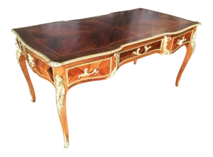 1950s Louis XV Rococo Mahogany, Satinwood & Bureau Plat Executive Writing Desk