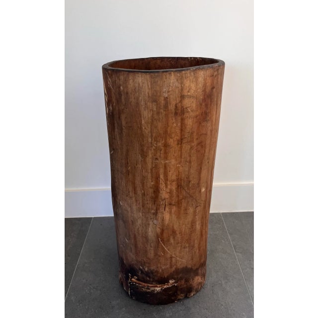 Antique vessel, urn, barrel, or planter made from a hollowed out tree trunk. Rustic and sculptural piece with primitive...