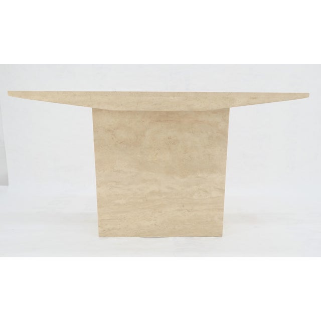 Italian Mid Century Modern Single Pedestal Travertine Console Sofa Table MINT For Sale - Image 9 of 14