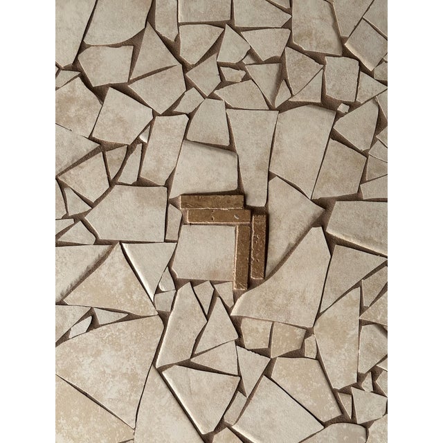 1970s Hand-Laid Stone Mosaic Coffee Table on Vintage Oak Trestle Base For Sale - Image 11 of 18