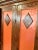 Texas long leaf pine cabinet refinished with (3) doors. Doors are lacquered Orange with diamond designs in natural clear...