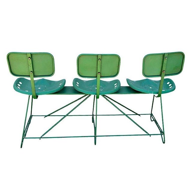 Mid 20th Century Mid-Century Modern Industrial 3-Seat Tractor Seat Steel Bench For Sale - Image 5 of 8