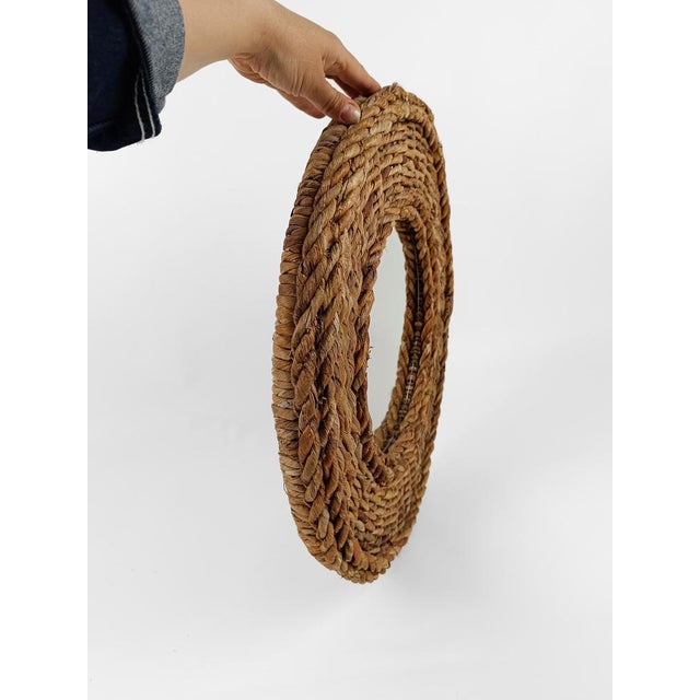 Vintage Round Rope Mirror in the style of Adrien Audoux & Frida Minet, 1960s For Sale - Image 6 of 15