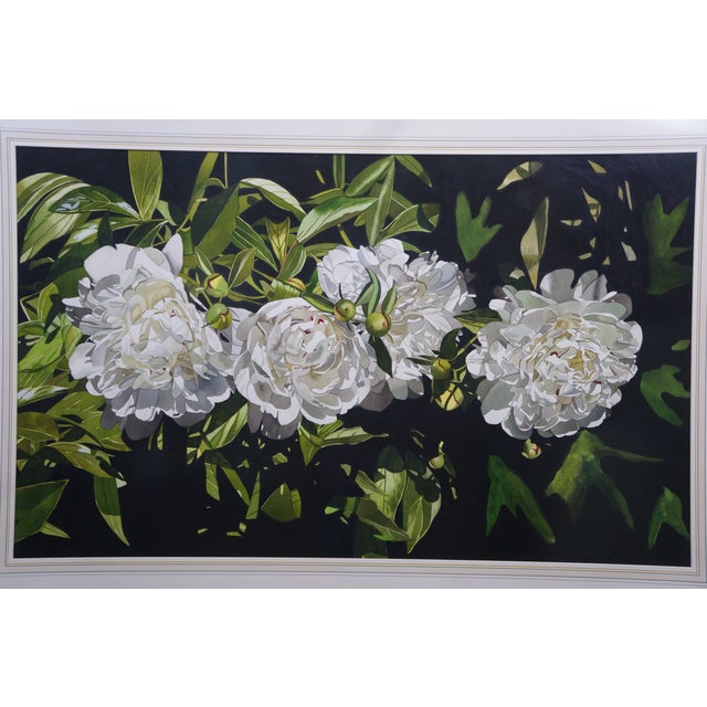 Deborah Rubin "Peonies" Floral Botanical Still Life Watercolor Painting 50" For Sale - Image 6 of 10