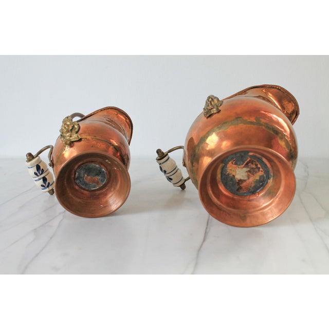 Copper and Brass Scuttle Coal Bucket Lion Head Planters - A Pair For Sale - Image 11 of 14