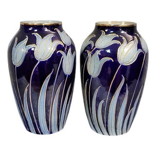 Alsatian Stoneware Tulip Vases by Hubert Krumeich-Remmy-Betschdorf, Set of 2 For Sale