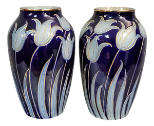 Alsatian Stoneware Tulip Vases by Hubert Krumeich-Remmy-Betschdorf, Set of 2
