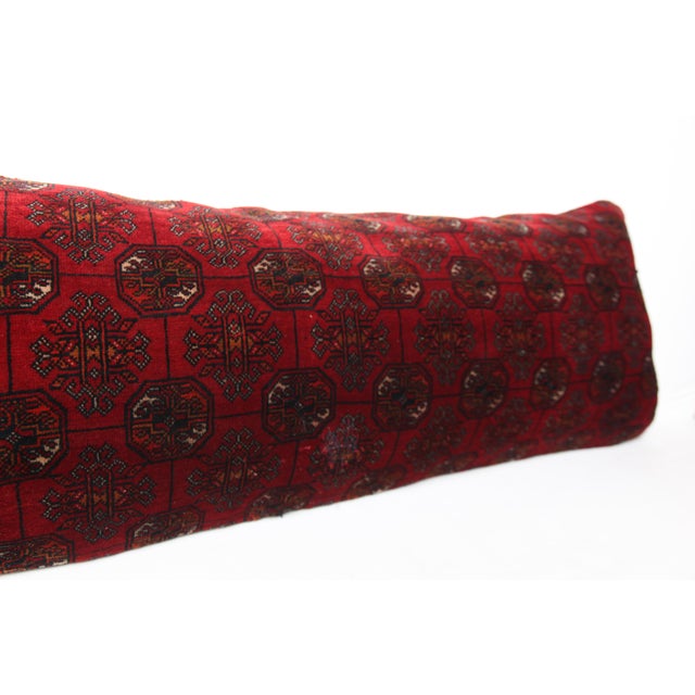 Contemporary Handmade Decorative Red Color Lumbar Rug Pillow Cover -16'' X 47'' For Sale - Image 3 of 9