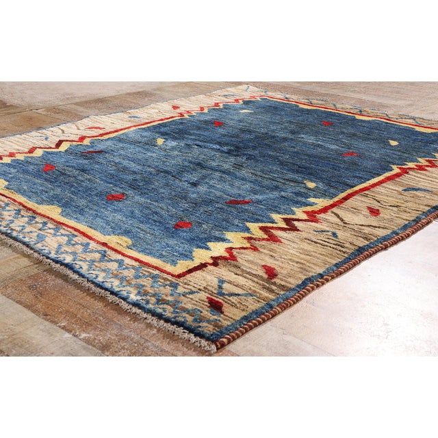 Cerulean Vintage Persian Gabbeh Rug, 05'01 X 06'05 For Sale - Image 8 of 10