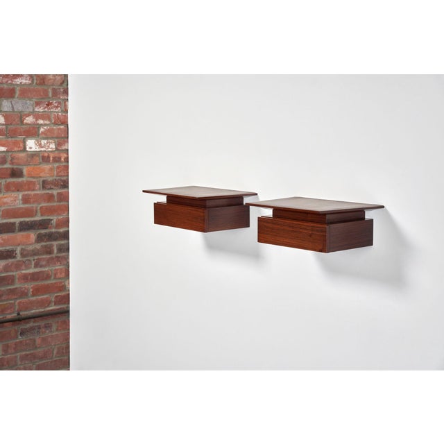 1960s Pair of Petite Danish Modern Single-Drawer Floating Nightstands in Rosewood For Sale - Image 17 of 18