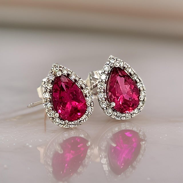 Natural Pink Tourmaline Diamond Stud Earrings 14k W Gold 2.02 TCW Certified For Sale - Image 10 of 18