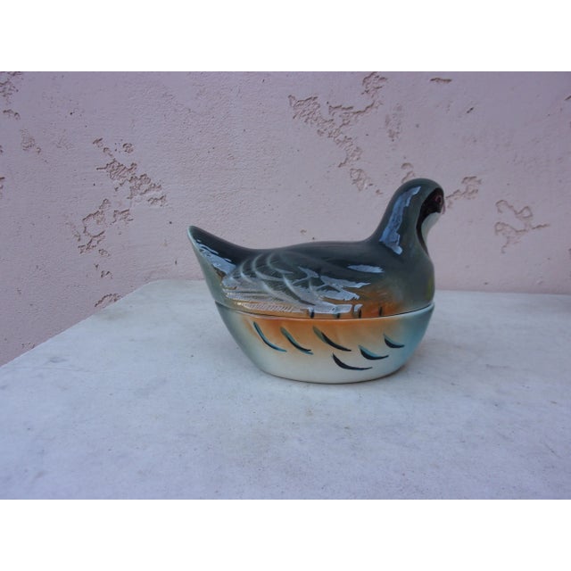 French Country C.1950 Majolica Partridge Tureen For Sale - Image 3 of 9