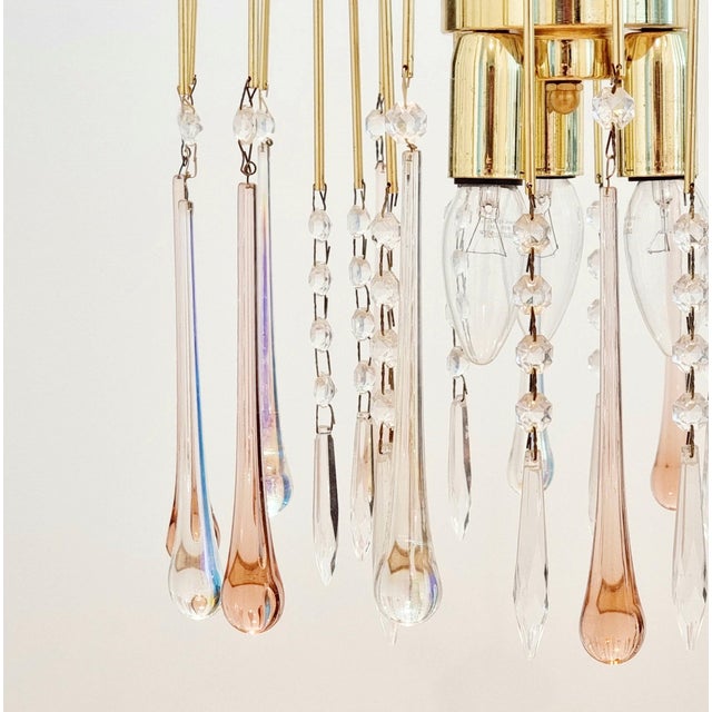 Pink Murano Glass Teardrop Waterfall Chandelier, Italy, 1970s For Sale - Image 8 of 11