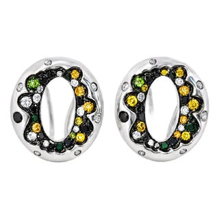 Late 20th Century Pair of 14K White Gold Champagne Diamond O Earrings Estate For Sale