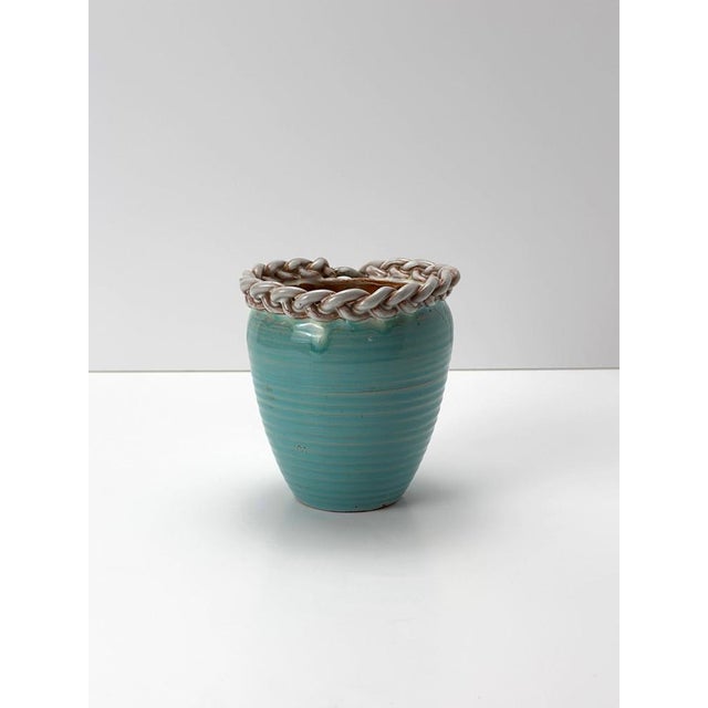 Ceramic Vintage Turquoise Ceramic Vase by Alexandre De Wemmel, Belgium, 1950s For Sale - Image 7 of 11